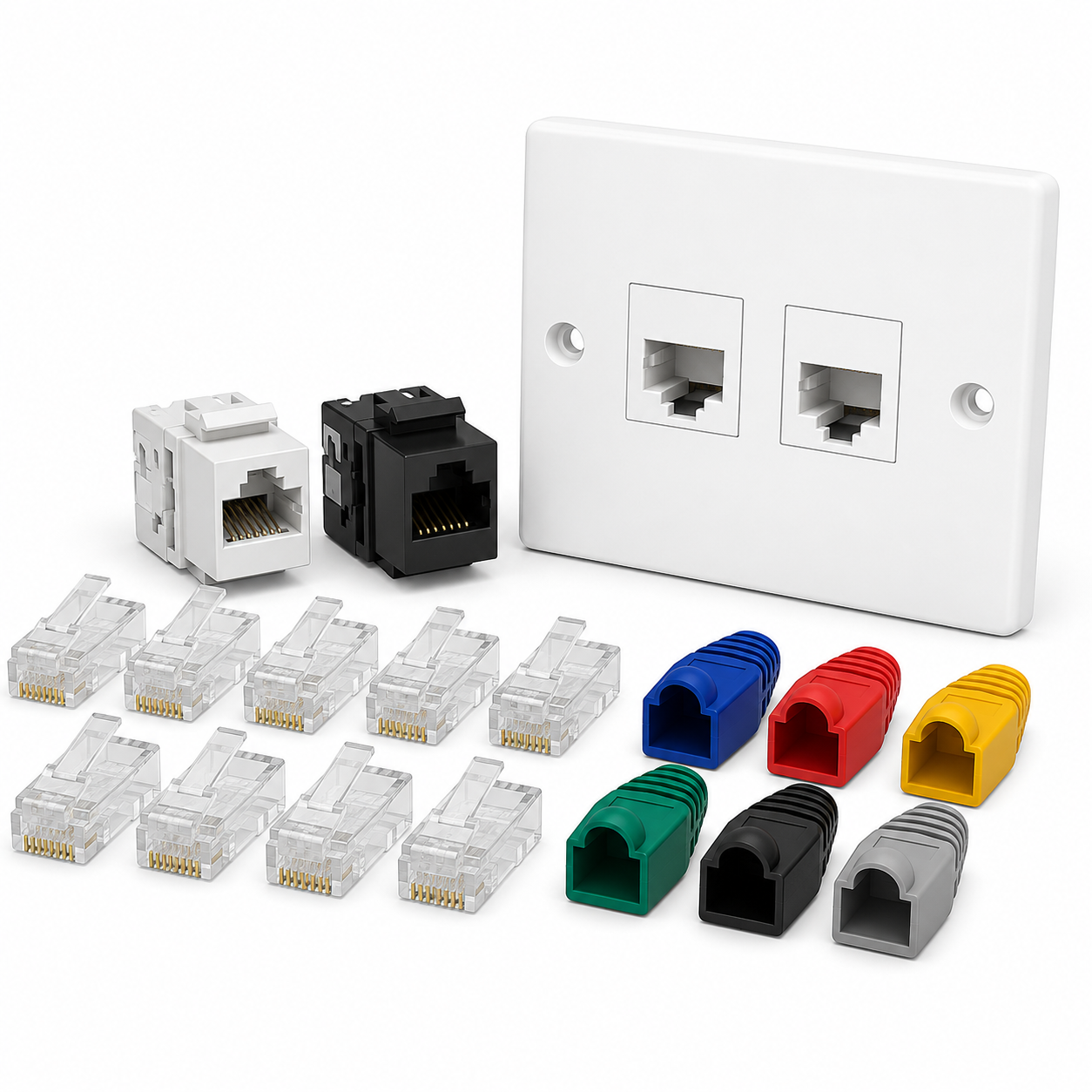 Conectores RJ45, jacks, faceplates y capuchones para cableado estructurado en Ibarra e Imbabura
